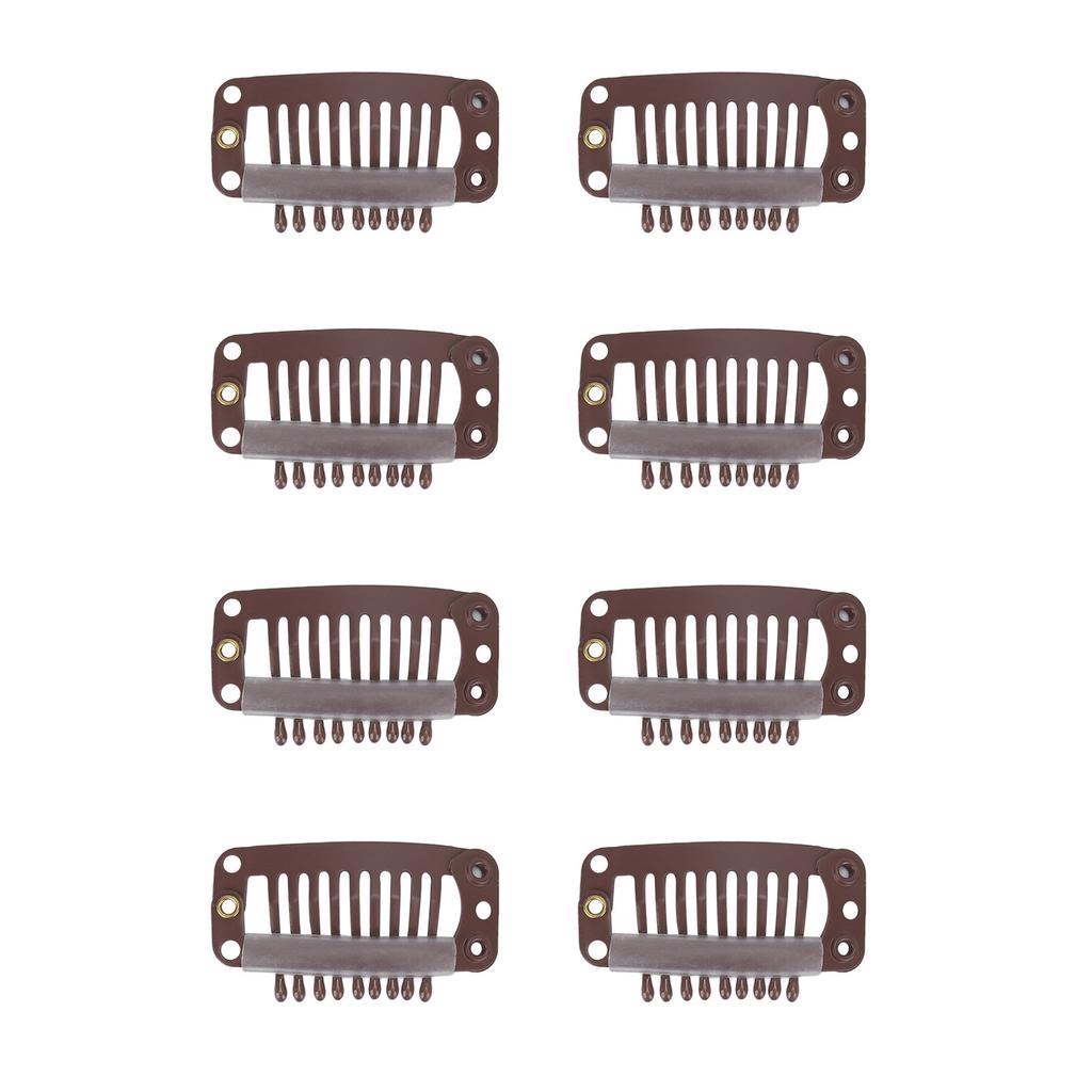 40 ks Sponky na paruky z nerezové oceli 9 zubů Pevně drží prodloužení vlasů Příčesek Klip 32 mm Hnědý
