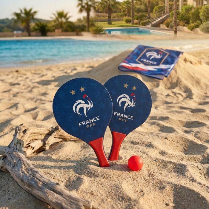 Jeu de raquettes de plage - FERRY JOUETS - Produit officiel Équipe de France FFF - 2 raquettes 37 cm - Balle incluse - Bleu/rouge