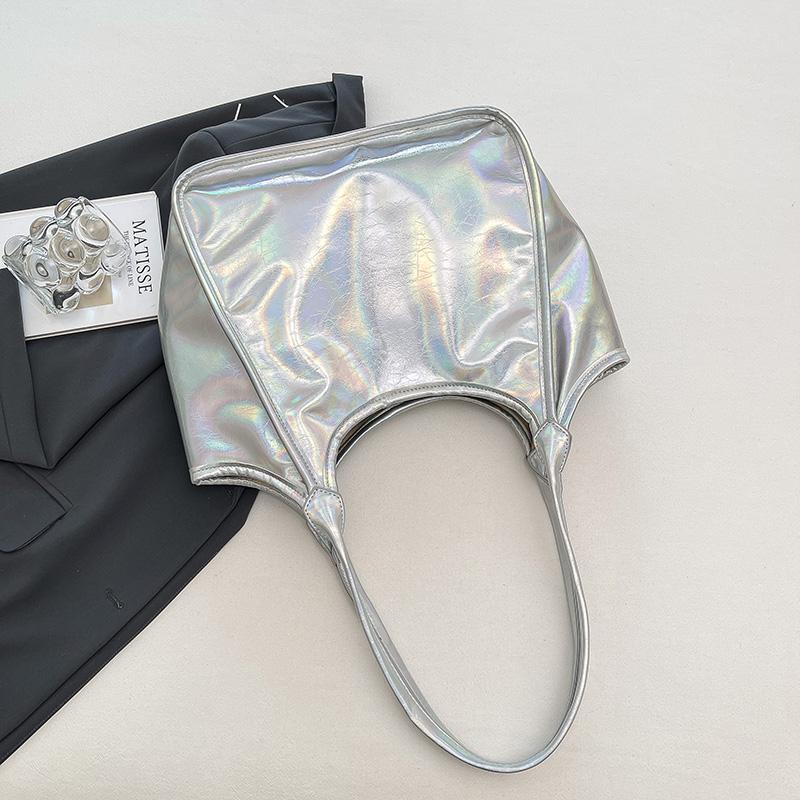 Korean Fashion Holographic Leather Womens Underarm Shoulder Bags Large Capacity Ladies Commute Shopping Bags Soft Tote Handbags