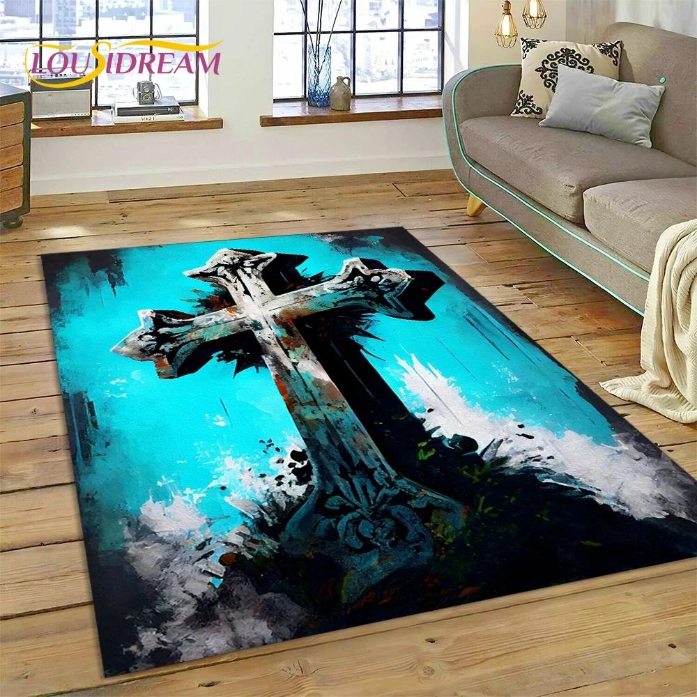 New 3D Pray Holy Bible Cross Jesus Carpet for Living Room Bedroom Home Decor,Floor Mat Non-slip Decoration for Sofa Doormat Gift