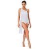 Womens Asymmetrical Shoulder Tassel Dance Dress Glitter Rhinestones Irregular Hem Openable Crotch Latin Tango Leotard