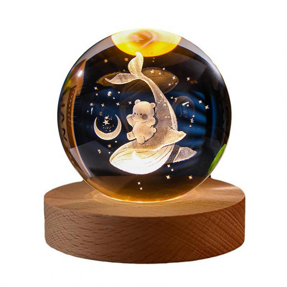 Faszinierende visuelle Erlebnislampe Glaskugel Lampe Sonnensystem Kugel Nachtlicht mit Holzsockel 7 Farbwechsel für Zuhause