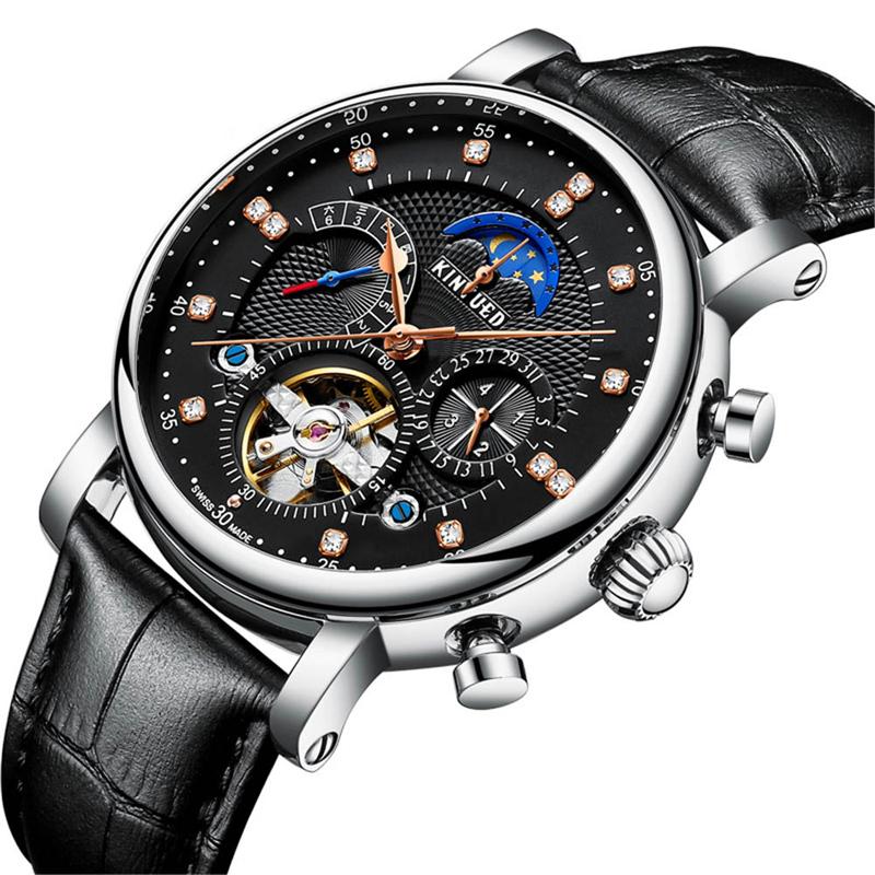 Luxury Brand KINYUED Automatic Mechanical Men Watch Waterproof Leather Strap Tourbillon Sport Mens Watches Fashion Casual Male