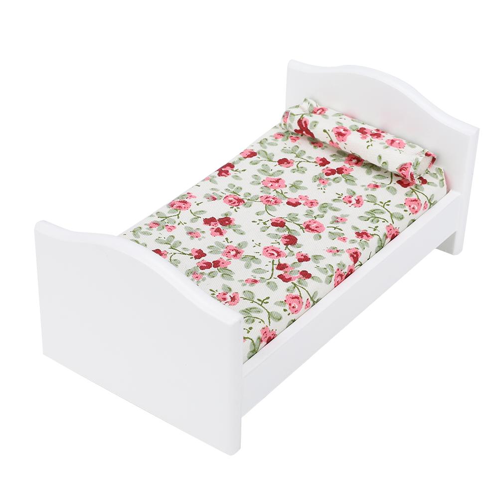 Mini Dollhouse Simulation Pocket sized Furniture Wooden Printed Bed 1/12 Model Ornament(Bed )