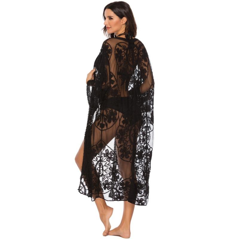 Women's Lace Mesh Bikini Outer Cardigan Plus Size Holiday Style Beach Cover Up Sun Shirt