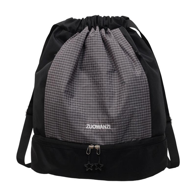 Schoolbag Portable swimming bag Large capacity wet and dry separation sports fitness bag Plaid backpack Beach bag Wash bag