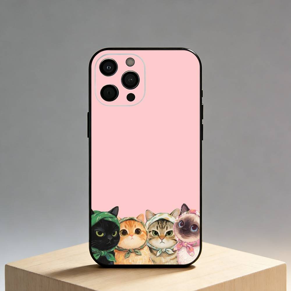 

cute cat Phone Case For iPhone17,16,15,14,13,12 Plus,Max Soft Silicone Black Cover iPhone17PRO