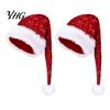 Sparkly Christmas Performance Hats Long Santa Hat for Party, Sequin Plush Xmas Comfortable Trim with Fur Ball Adults, Festive Holiday Costume