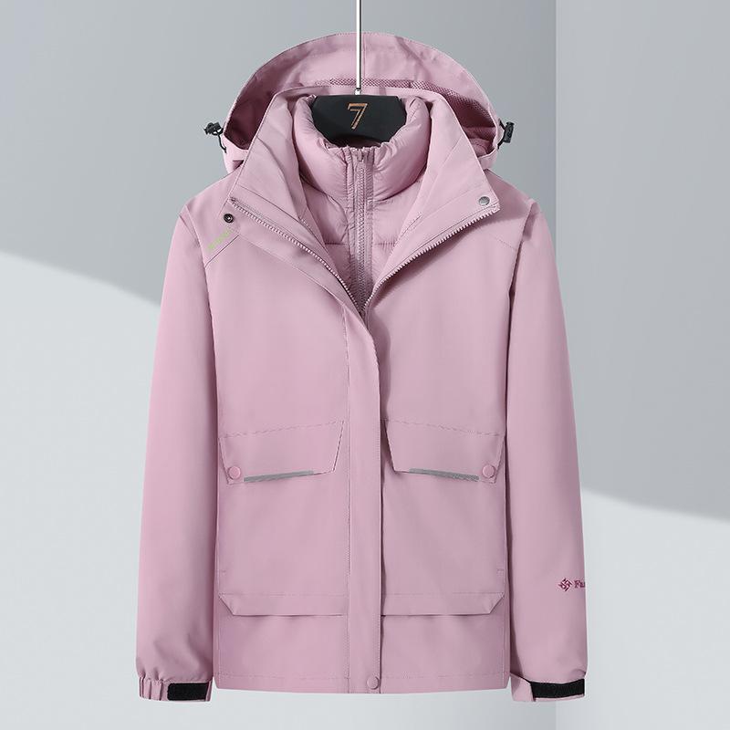 Winter Cotton-lined Jacket, Windproof and Waterproof Three-in-one Two-piece Ski Suit for Women, Outdoor Clothing