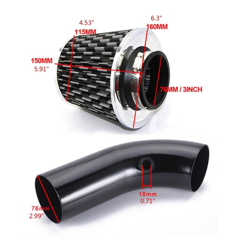 Auto Cold Air Intake Pipe 76mm 3 Inch Universal Turbo Filter Aluminum Automotive Air Filter Induction Flow Hose Pipe Kit