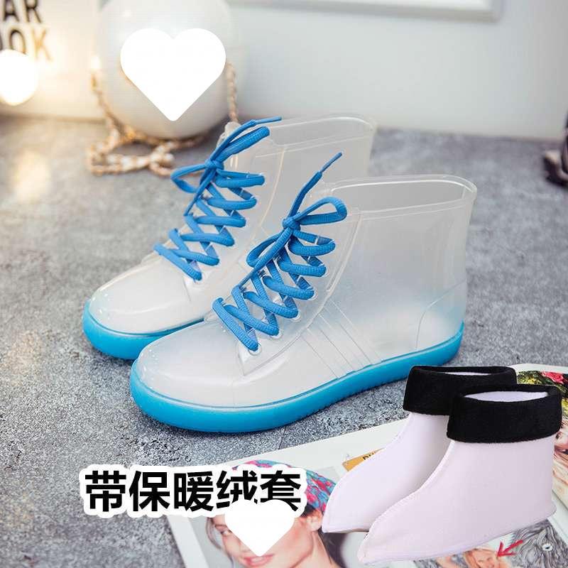 Jelly transparent non-slip fashion waterproof shoes rain shoes rain boots rubber shoes overshoes velvet cotton water boots women's short tube adult su