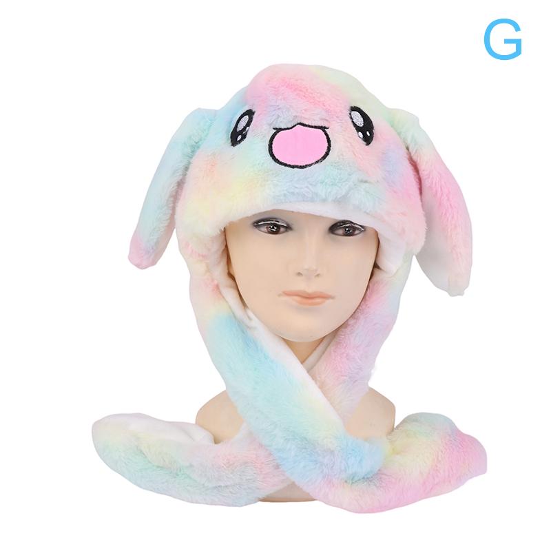 Women'S Movable Bunny Ears Hats With Lights Girls Winter Plush Warm Rabbit Hat