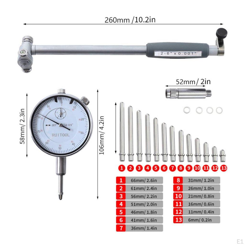 Inch Dial Bore Gauge High Exact Inside Diameter Adjustable Extension Rods