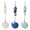 Nautical Wooden Conch Ornament with Hemp Rope Summer Ocean Beach Hanging Decoration for Farmhouse Hawaiian Tropical Party Supplies