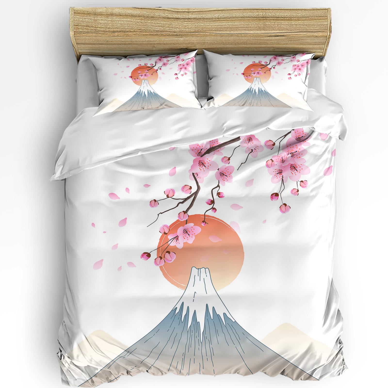 

Комплект постельного белья в японском стиле с журавлями и вишневым цветом, винтажный, 3 предмета, для двуспальной кровати, домашний текстиль, пододеяльник, покрывало, наволочка EU single(135x200cm)