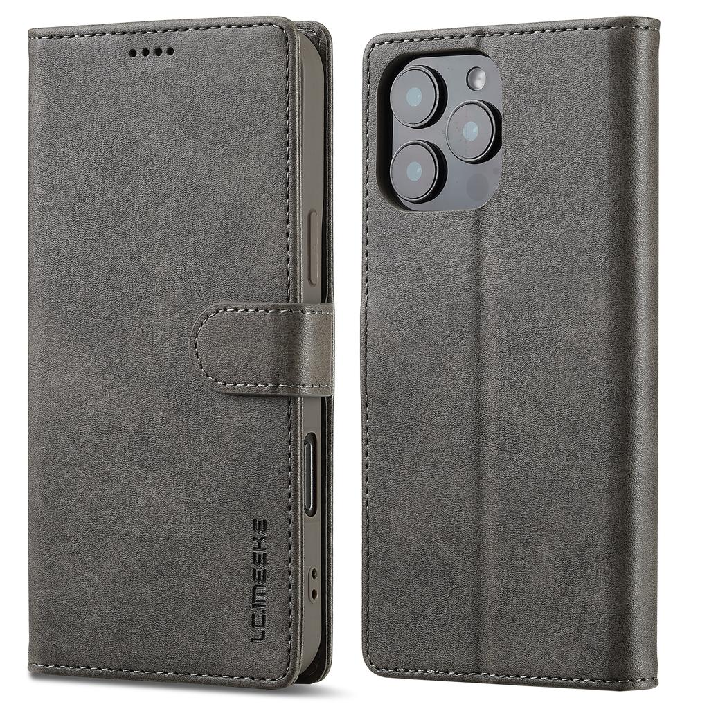 LC.IMEEKE Für iPhone 16 Pro Hülle Kalbslederstruktur PU-Leder Ständer Brieftasche Handyhülle