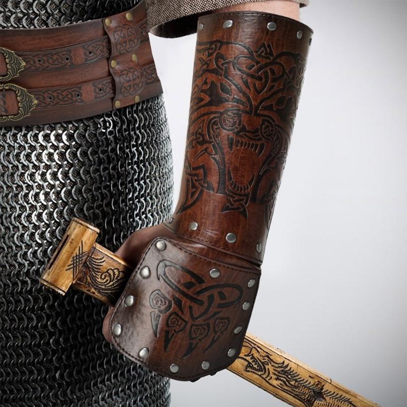 Viking Knight Arm Gauntlets Bracer Vintage Faux Leather Gauntlets Wristband Medieval Leather Bracers Arm Armors