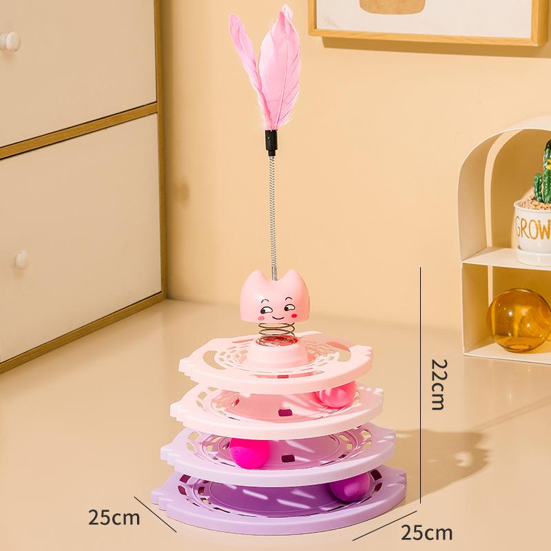 

Новая забавная игрушка для кошек, четырехслойная дорожка для кошек, поворотный стол, интерактивный игровой диск с игрушкой для кошек в виде перьев 25*25*22cm