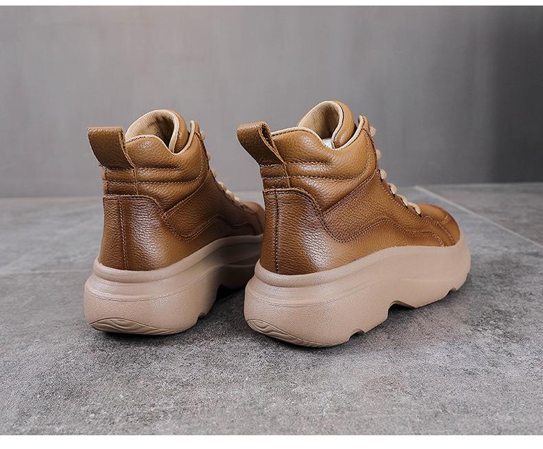 Dame Vintage Kuskinn Høye Ankelstøvletter med Tykk Såle og Rund Tå - Høst/Vinter Kolleksjon.