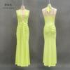 New Women's Long Dress Solid Color Elegant Neck Deep V Waist Sexy Backless Streamer Fishtail Skirt