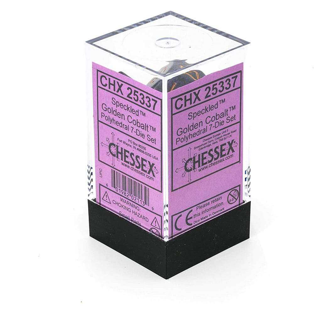 Sada kostek D7, tečkovaná poly (7 kostek) (Zlatá kobaltová)