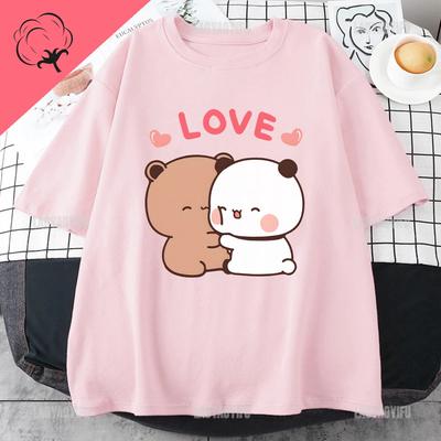 Bubu Dudu LOVE Tshirt Women Pink Cotton Bubu Dudu Couple Tops Short Sleeve Summer Aesthetic Korean Cotton Tee Harajuku Casual