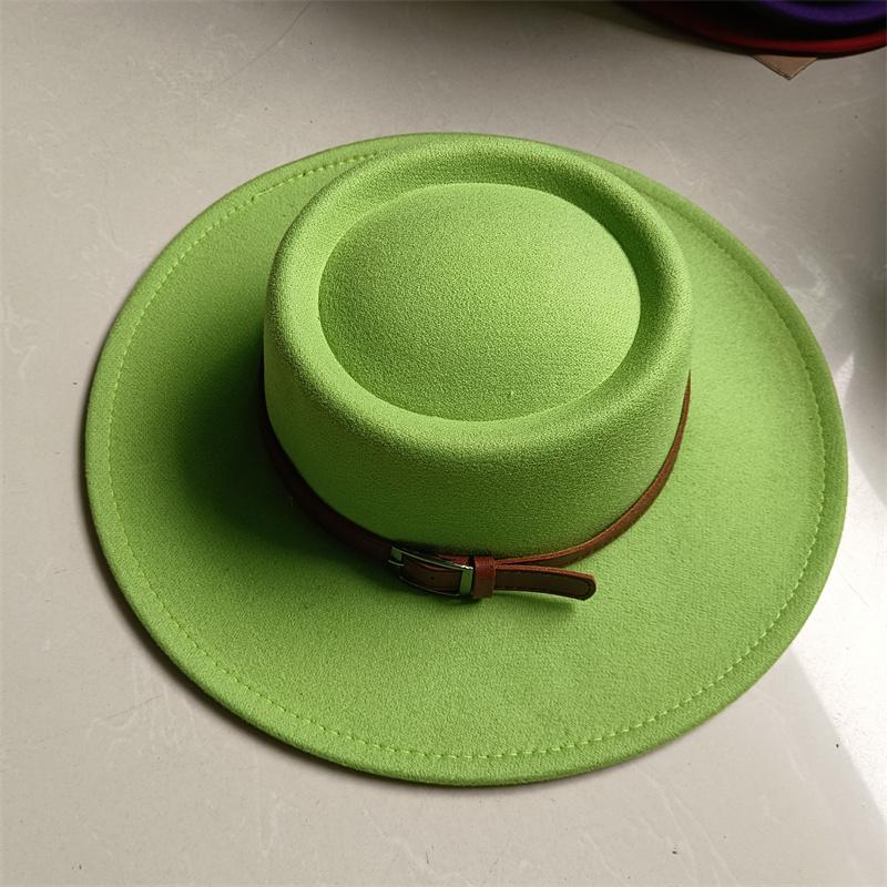 2026 Fedora Hat Winter Round Convex Flat Top Belt Accessories Rose Red Felt Jazz Hat for Men and Women Fedora Gorras