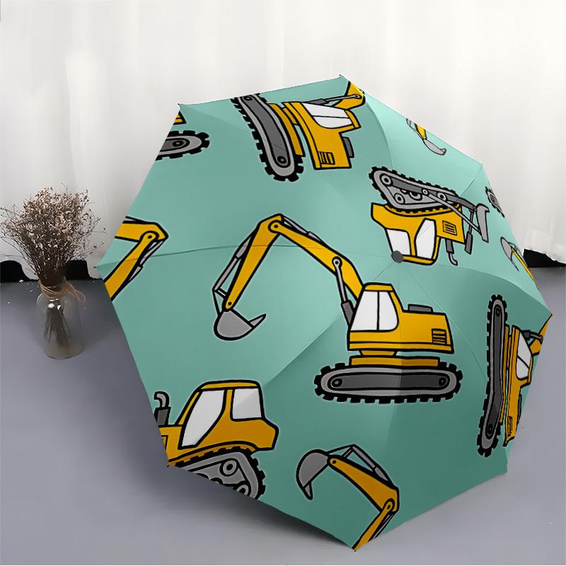1pc Excavator Pattern Automatic Folding Umbrella - 8-Rib Automatic Open/Close, Large Canopy Birthday Festival Gift Yy251217128