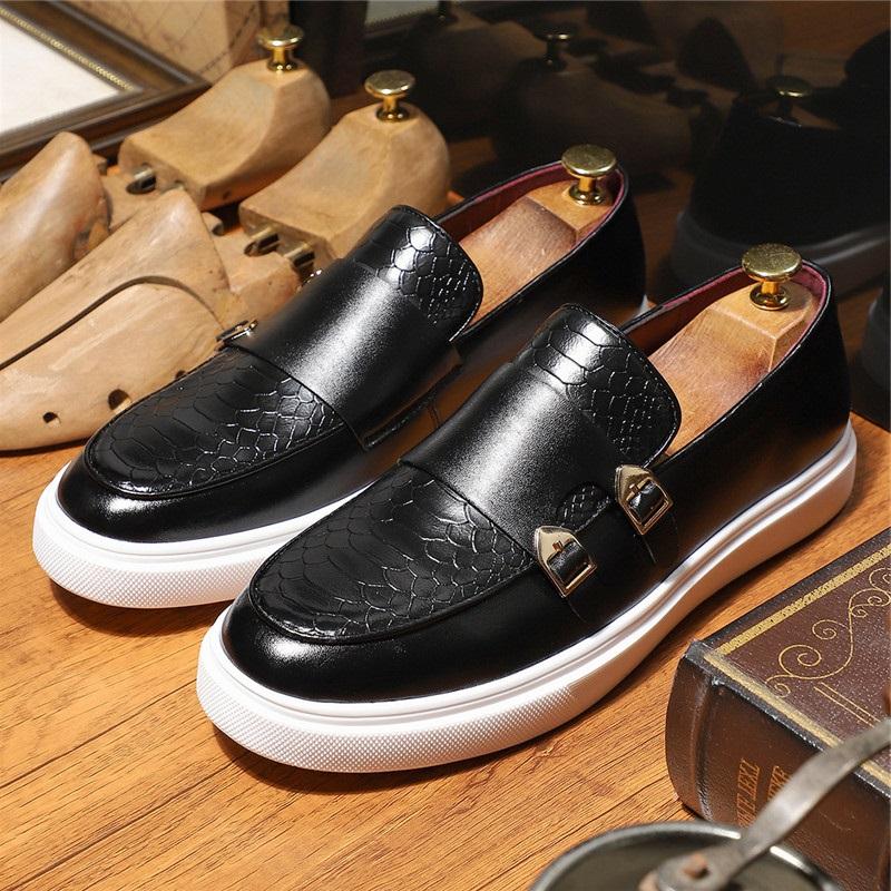 Designer New Men's Black Brown Patent Leather Business Casual Shoes Male Monk Strap Loafers Walking  Sneakers  Zapatos Hombre