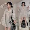Striped Women's Shirt Multi Colored Peter Pan Collar Lantern Sleeves Long Blouse Korean Style Spring New Loose Casual Cute Version Female Top