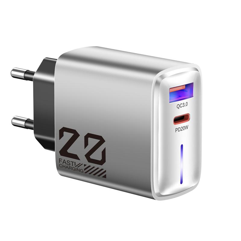 

TUODES USB Зарядное устройство USB Type C Быстрая зарядка PD20W PD3.0 Quick Charge 3.0 Настенный адаптер для iPhone 16 15 Xiaomi Samsung Huawei серый
