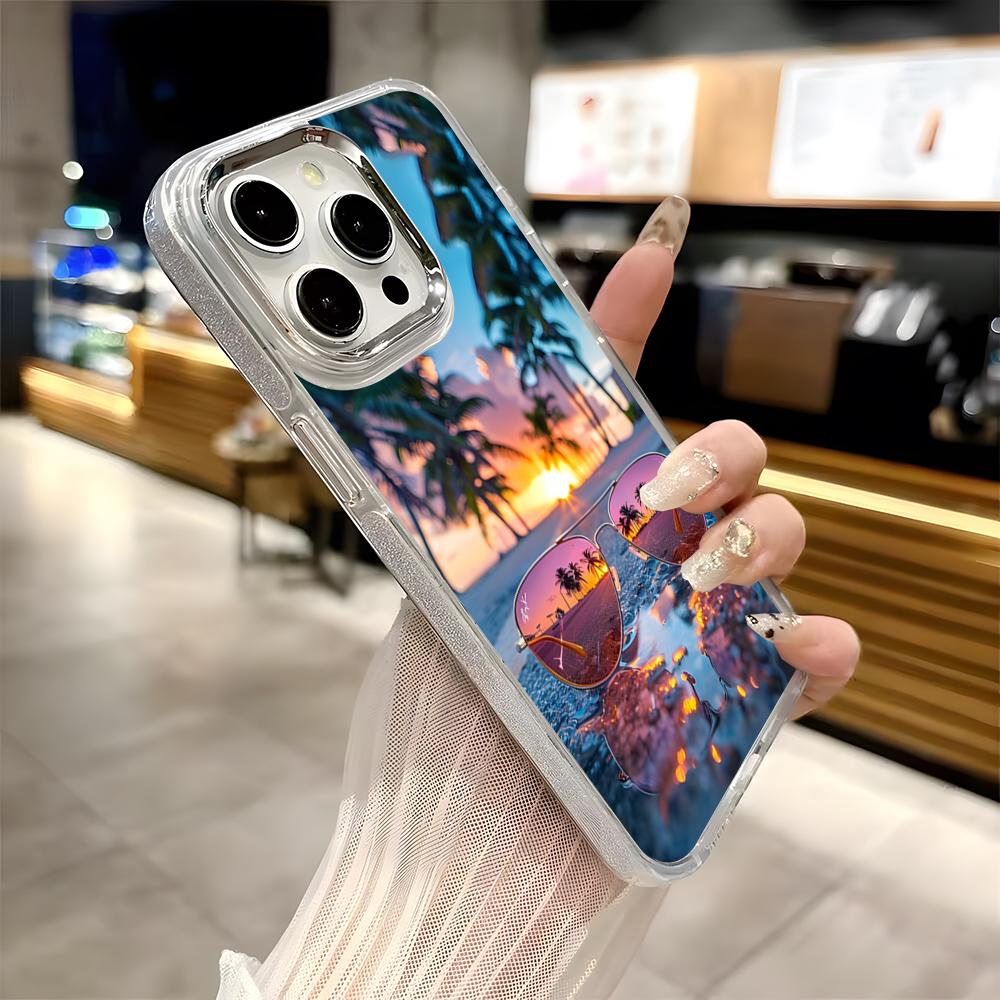 Summer Beach Scene At Sunset On Sea Palm Tree Clear Phone Case For Iphone 17 16 15 14 13 12 11 Pro Max Xr Air Plus Silicone Cov