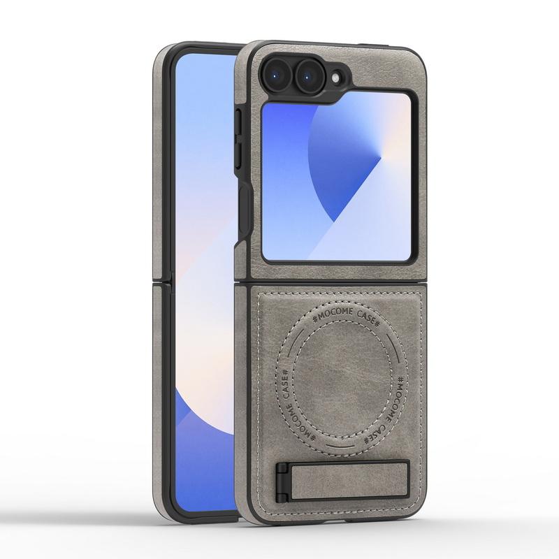 Capa Shell de Couro Empresarial com Carregamento Sem Fio 2 peças Para Samsung Galaxy Z Flip6 Flip5 Flip4 Flip3 Magnética À Prova de Choque Dobrável Suporte Capa de Telefone