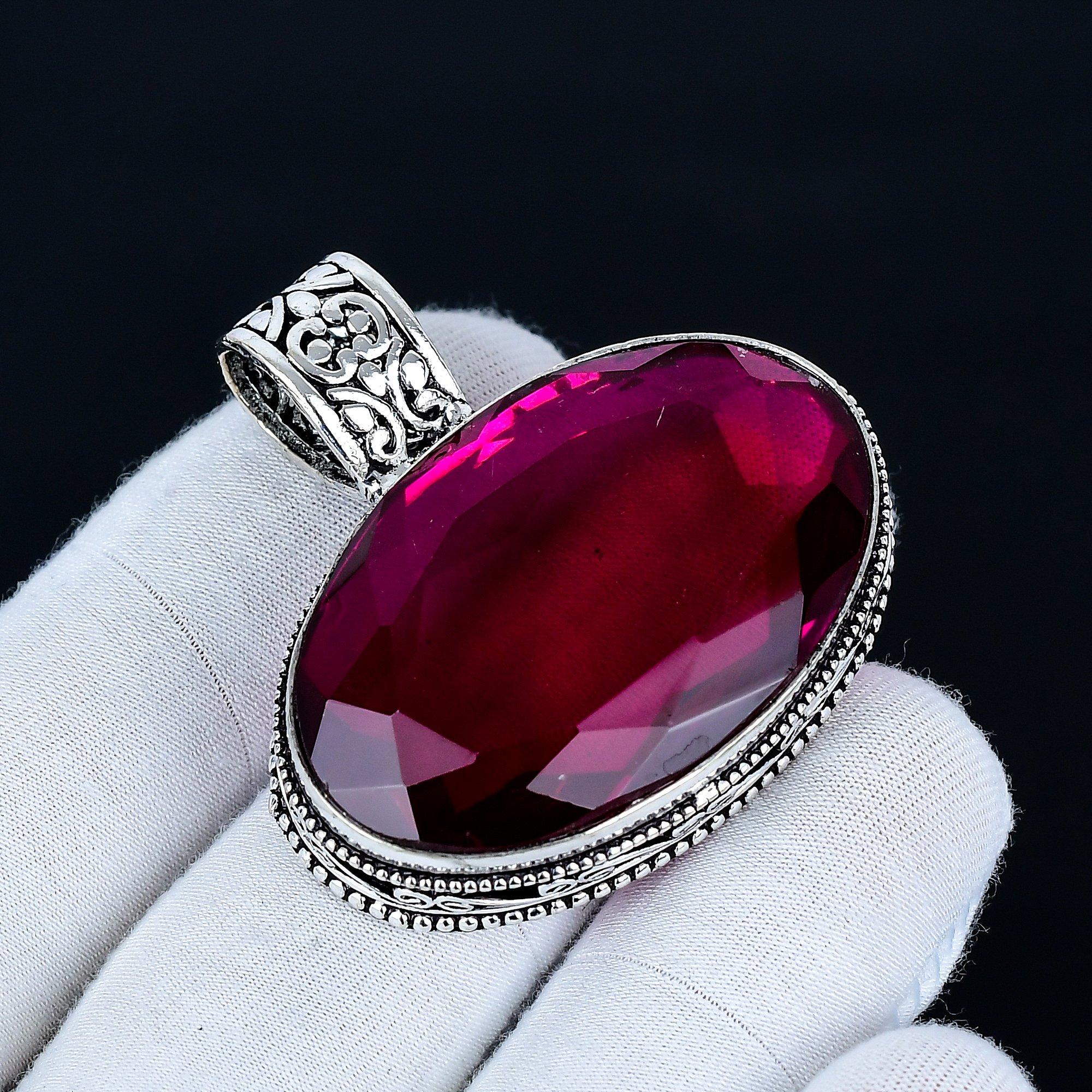 

Підвіска Rebellite, Срібна ручна робота 925 проби, Срібна підвіска Rebellite, Прикраси для вечірок для жінок, Підвіска Різдвяний подарунок 6 Cm червоний