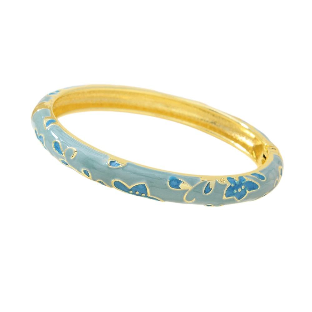 Enamel Floral Chinese Flower Bangle Peony with Leaf Women's Hand Bracelet Girls