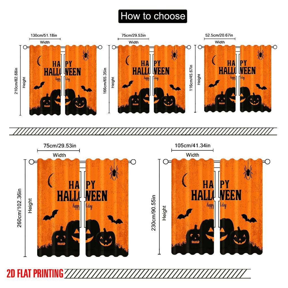 2pcs,2D Plane Printing Popular Curtain Panels Halloween Pumpkin (1) 100% Polyester (without Rod) Room Decor for Living Room,