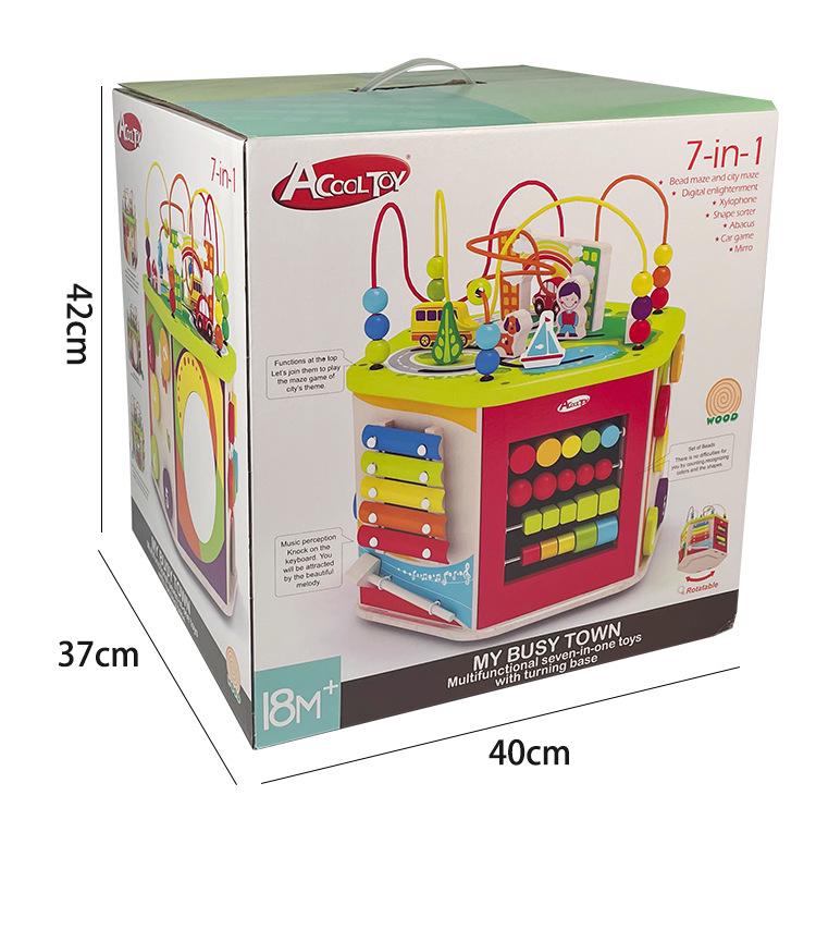 Multifunctional Wooden Early Education Maze and Bead Box for Children Ages 1-3