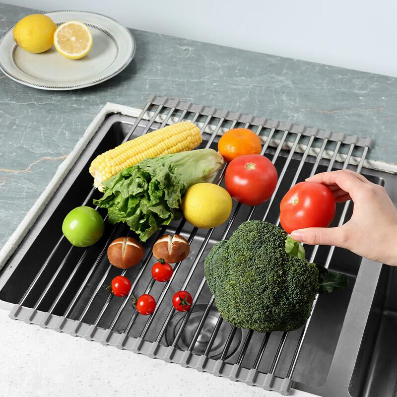 BJ Kitchen Sink Dish Drainer Rack, Faucet Organizer, Foldable Dish Drying Rack, 15 Tubes