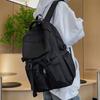 Trendy Cool Pure Black Schoolbag Men's 2024 New College Student Backpack Women's Multi-pocket Large-capacity Casual