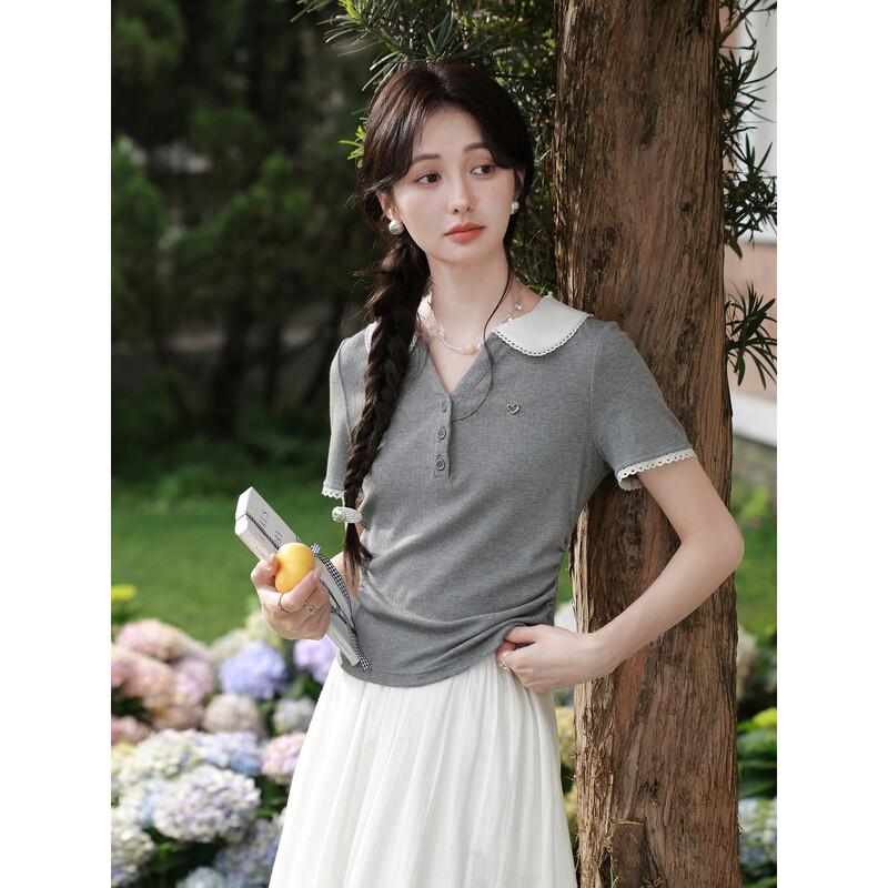 Women s Faux Two-Piece V-Neck T-Shirt Top L
