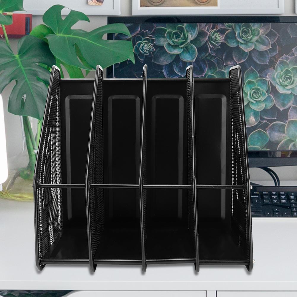 Modern   4-Compartment Desktop Display Rack Magazine File Document Metal  (Black)