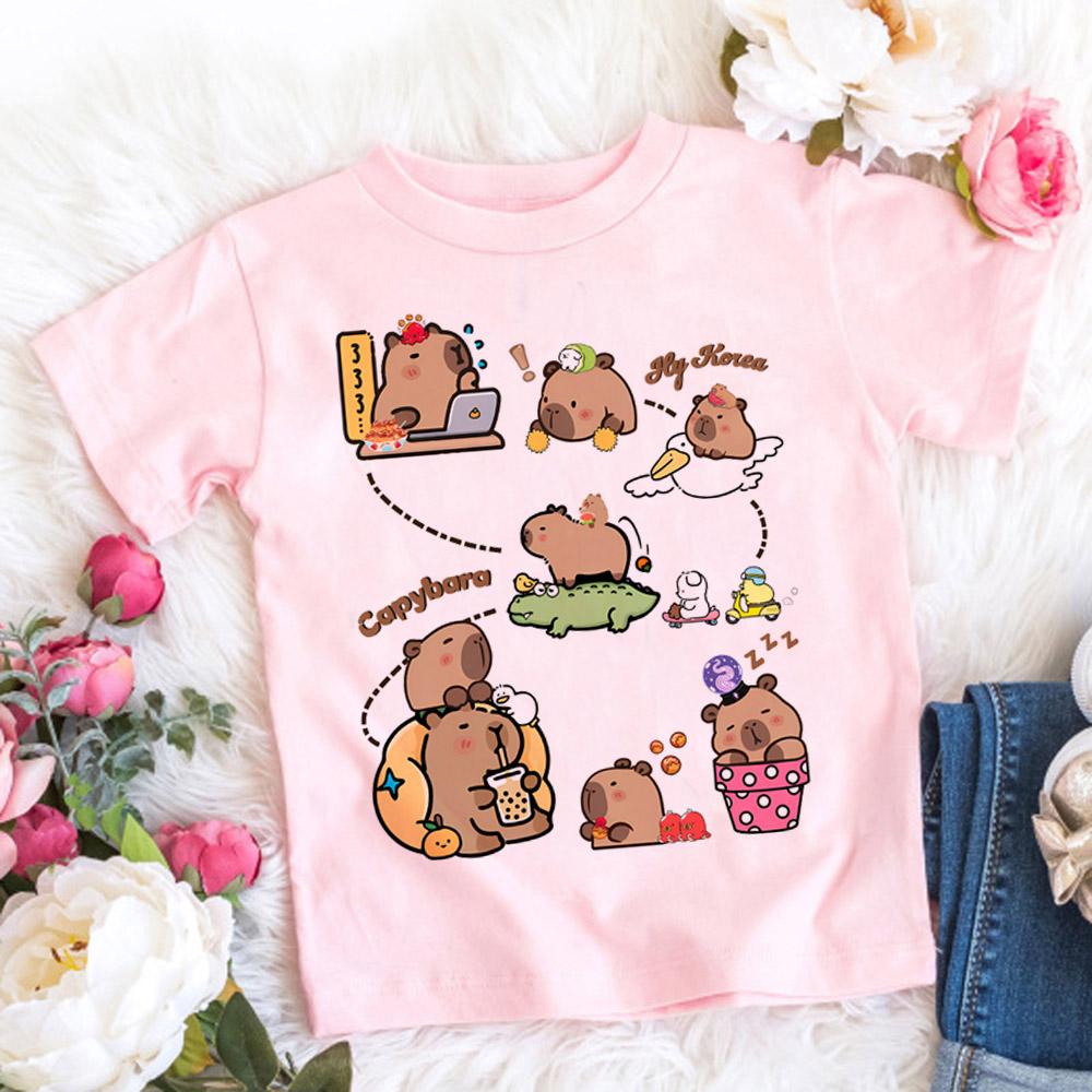 Kids Basic T-shirt Women Men Capybara Tees 3-10Years Children Short Sleeved Clothes Boys Girls Capibara Birthday Gifts