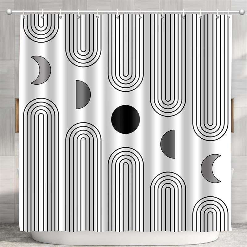 

Mid Century Shower Curtains Boho Minimalist Abstract Aesthetic Modern Bathroom Decor Curtain Machine Washable Fabric With Hooks W60H190(CM)-1 Pcs