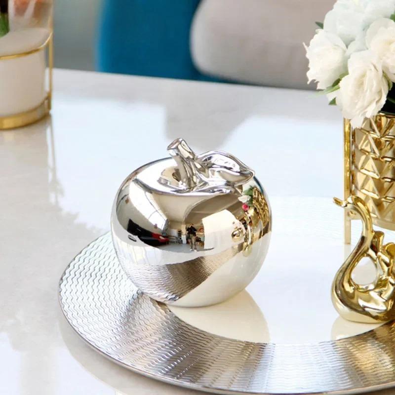 11cm Nordic Creative Ceramic Apple Crafts Simple Plated Silver  Gold Apple Ornaments Christmas Holiday Gift Home Office Decor