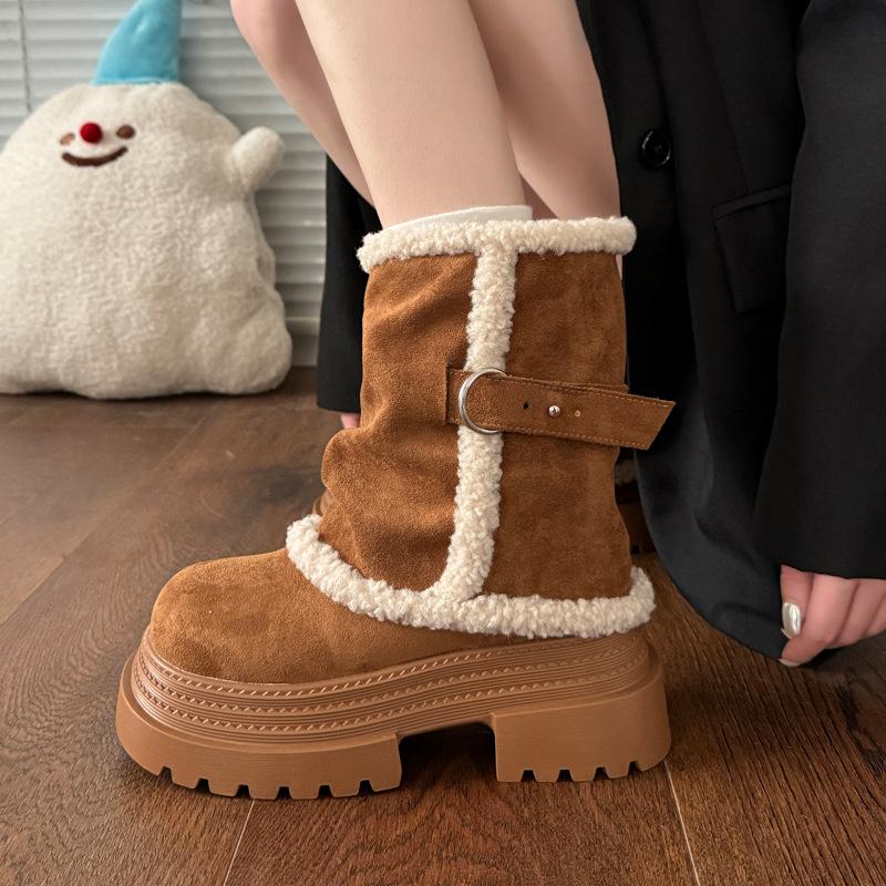 Women's Snow Boots Winter New Plush Thicken Warm Platform Cotton Shoes Outdoor Non Slip Height Increase Comfort Mid-calf Boots