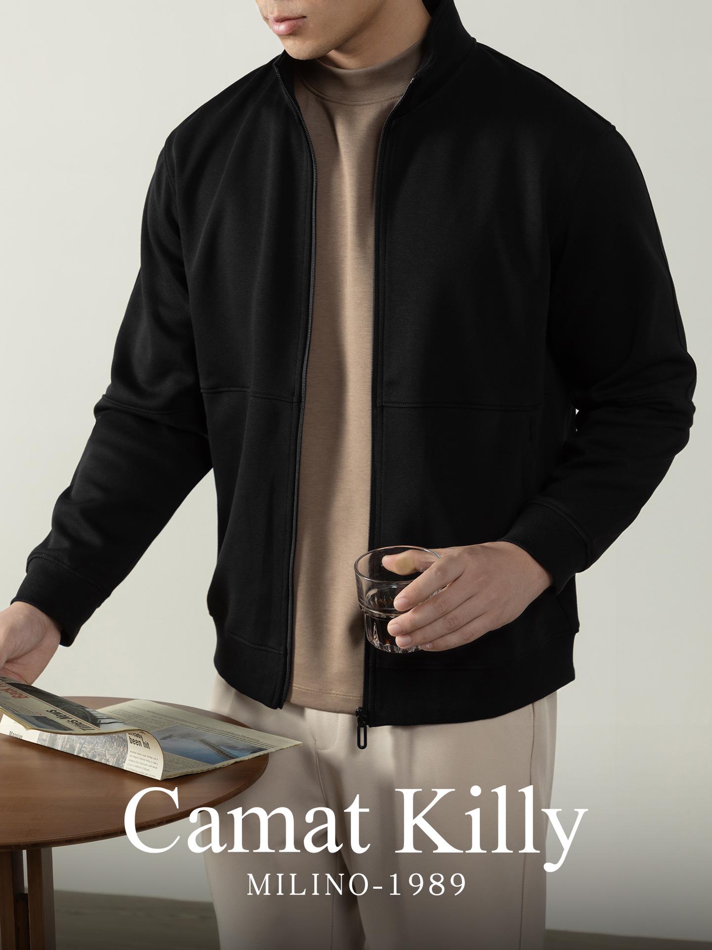 

J-Series Men s Cotton-Feel Zipper Stand Collar Cardigan - Light Luxury Autumn/Winter Business Jacket M