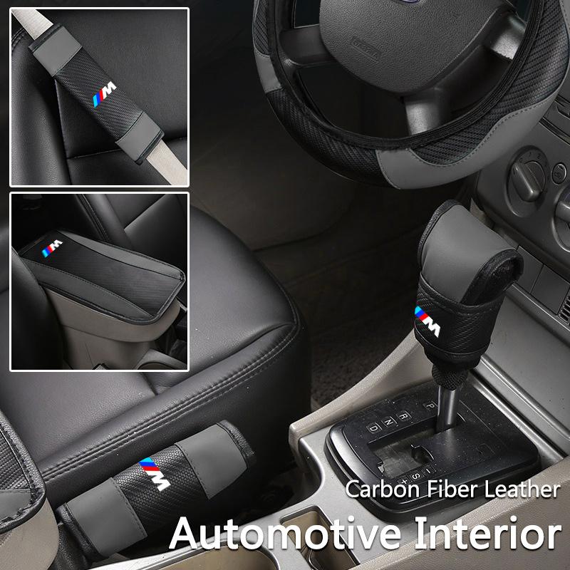 6Pcs Steering Wheel Cover Safety Shoulder Cover Armrest Pad Handbrake Sleeve For BMW 1 3 5 7 Series M X1 X3 X5 F30 M3 M4 E34 E46 VE2