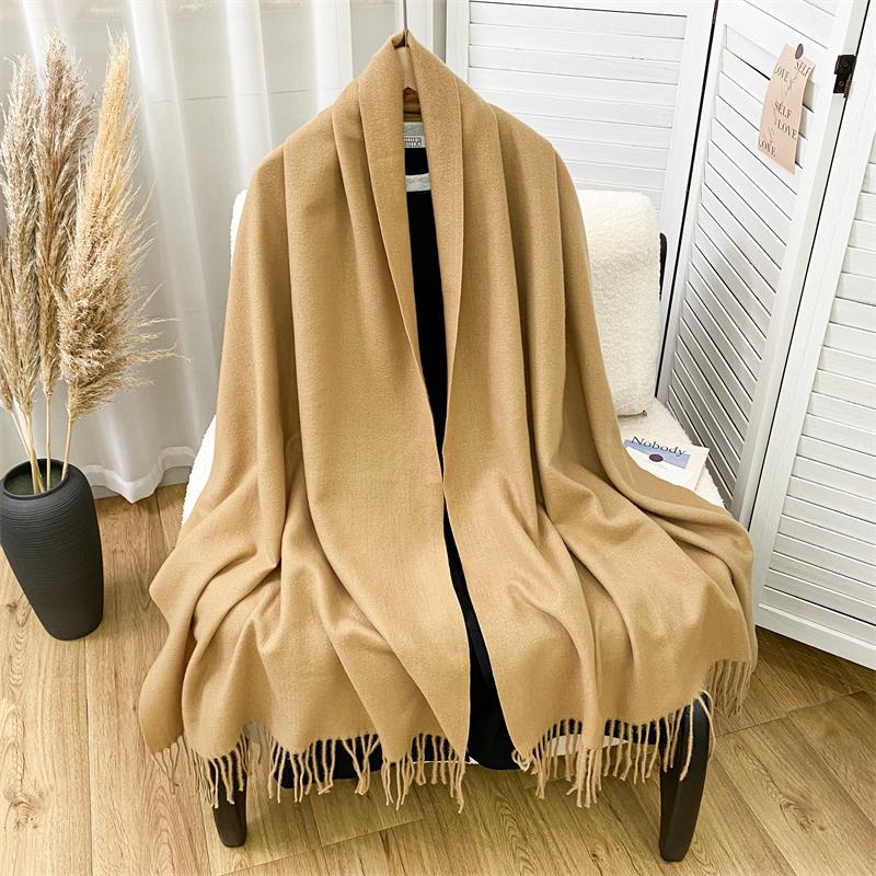 New Fashion Luxury Solid Color Thick Cashmere Winter Warm Scarf Women Pashmina Shawl Wraps Bufanda Female Tassel Scarves