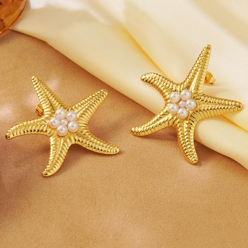 18K Gold-plated Stainless Steel Boho Style Starfish Pendant Earrings Fashion Exquisite Waterproof Earring Jewelry Gift for Women