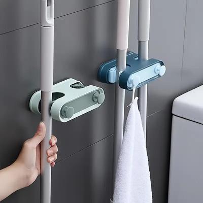 Self-Adhesive Mop Holder Wall Mount Broom Organizer Heavy Duty Bathroom Storage Hooks for Cleaning Tools